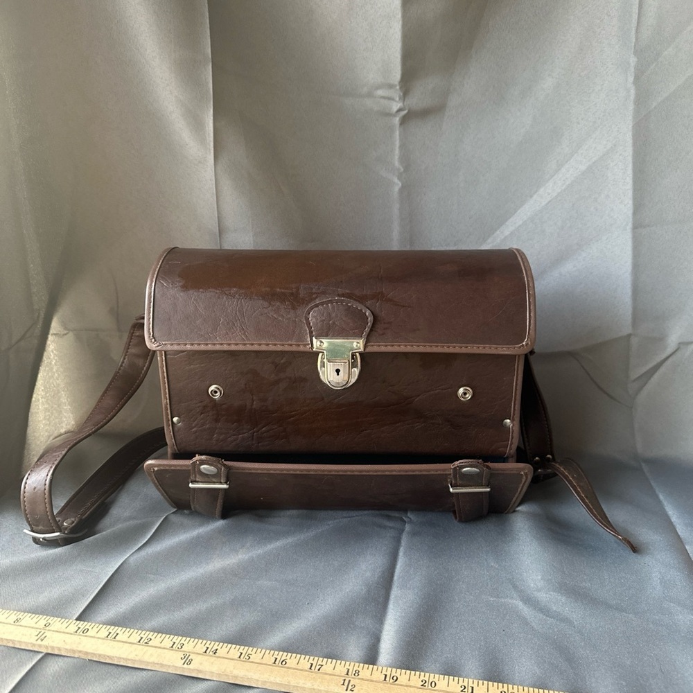 Vintage Brown Briefcase/camera bag with Metal Clasp and Sturdy Handle made: USA